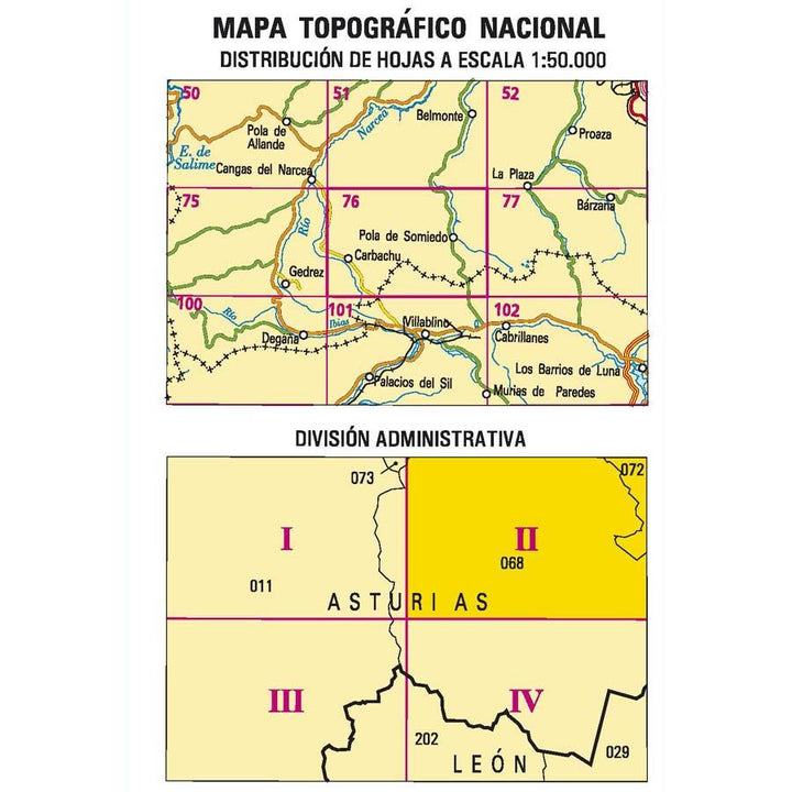 Carte topographique de l'Espagne - Pola de Somiedo, n° 0076.2 | CNIG - 1/25 000 carte pliée CNIG 