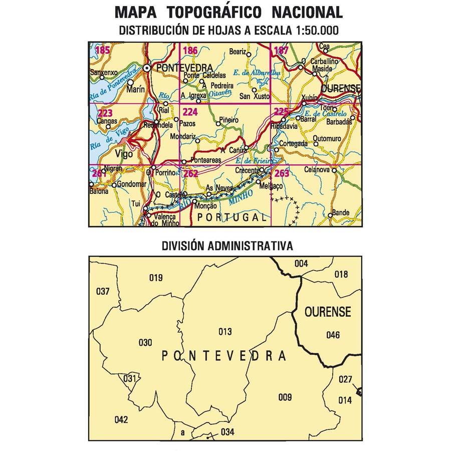 Carte topographique de l'Espagne - Ponteareas, n° 0224 | CNIG - 1/50 000 carte pliée CNIG 