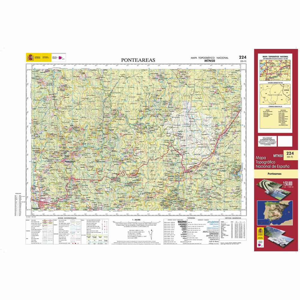 Carte topographique de l'Espagne - Ponteareas, n° 0224 | CNIG - 1/50 000 carte pliée CNIG 