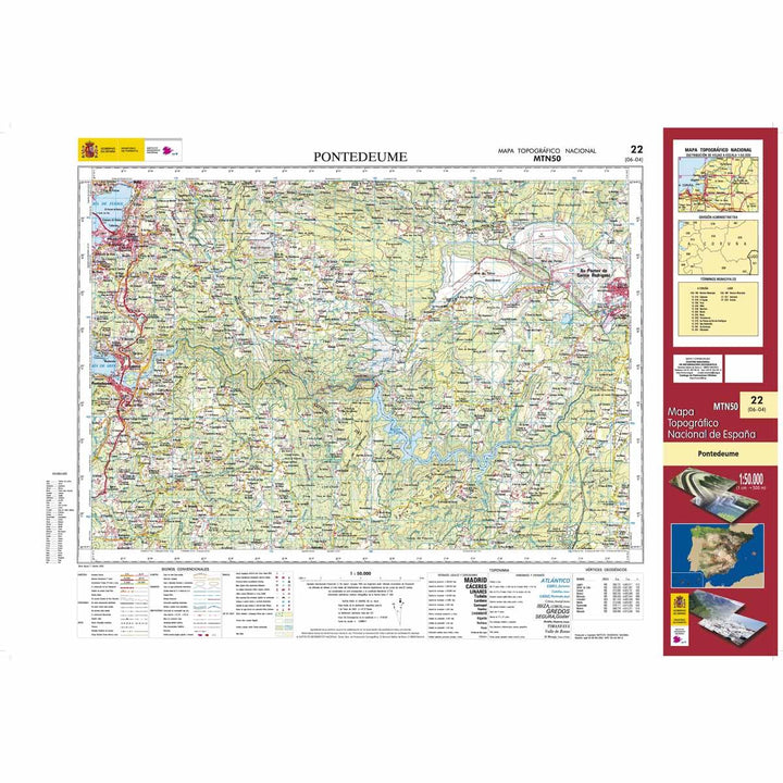 Carte topographique de l'Espagne - Pontedeume, n° 0022 | CNIG - 1/50 000 carte pliée CNIG 