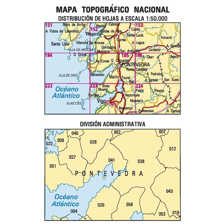 Carte topographique de l'Espagne - Pontevedra, n° 0185 | CNIG - 1/50 000 carte pliée CNIG 
