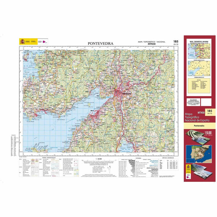 Carte topographique de l'Espagne - Pontevedra, n° 0185 | CNIG - 1/50 000 carte pliée CNIG 