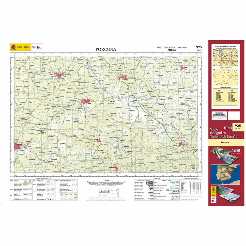 Carte topographique de l'Espagne - Porcuna, n° 0925 | CNIG - 1/50 000 carte pliée CNIG 