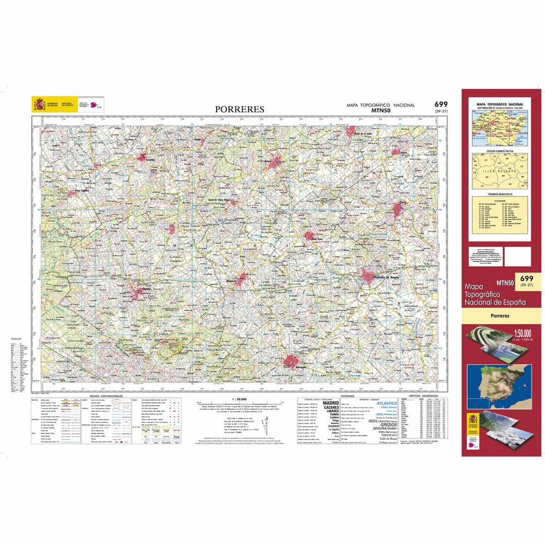 Carte topographique de l'Espagne - Porreres (Mallorca), n° 0699 | CNIG - 1/50 000 carte pliée CNIG 