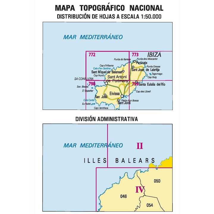 Carte topographique de l'Espagne - Port De Benirrás (Ibiza), n° 0772.2 | CNIG - 1/25 000 carte pliée CNIG 