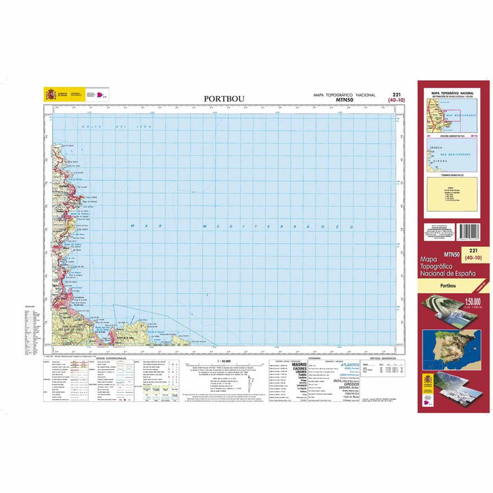Carte topographique de l'Espagne - Portbou, n° 0221 | CNIG - 1/50 000 carte pliée CNIG 