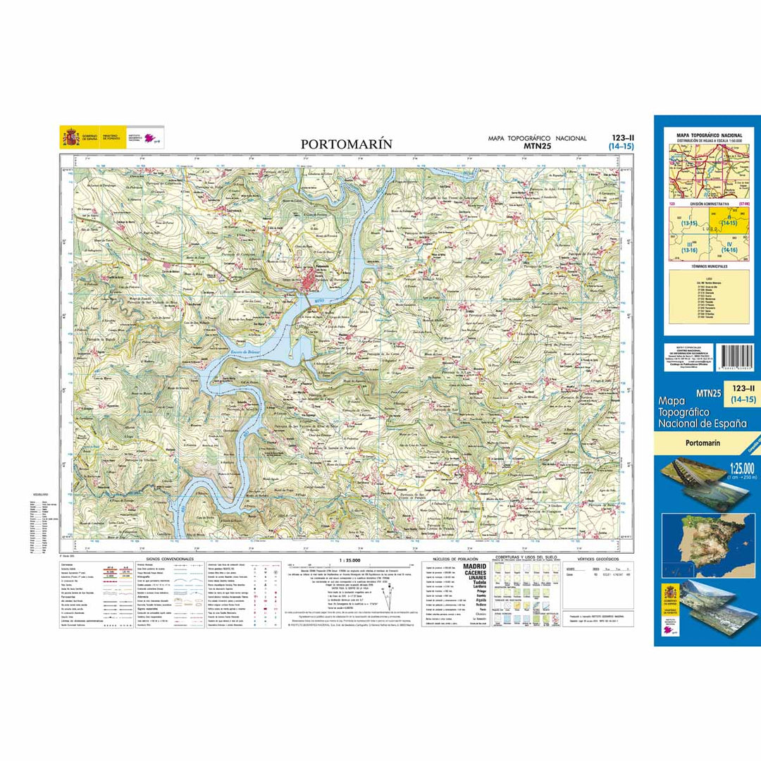 Carte topographique de l'Espagne - Portomarín, n° 0123.2 | CNIG - 1/25 000 carte pliée CNIG 