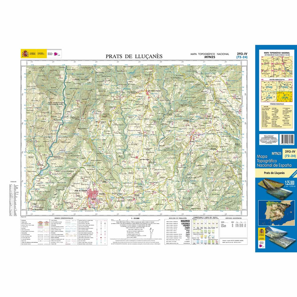 Carte topographique de l'Espagne - Prats de Lluçanès, n° 0293.4 | CNIG - 1/25 000 carte pliée CNIG 