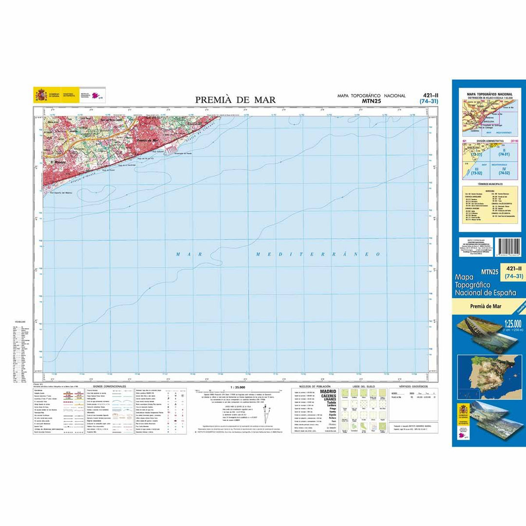 Carte topographique de l'Espagne - Premià de Mar, n° 0420.2 | CNIG - 1/25 000 carte pliée CNIG 