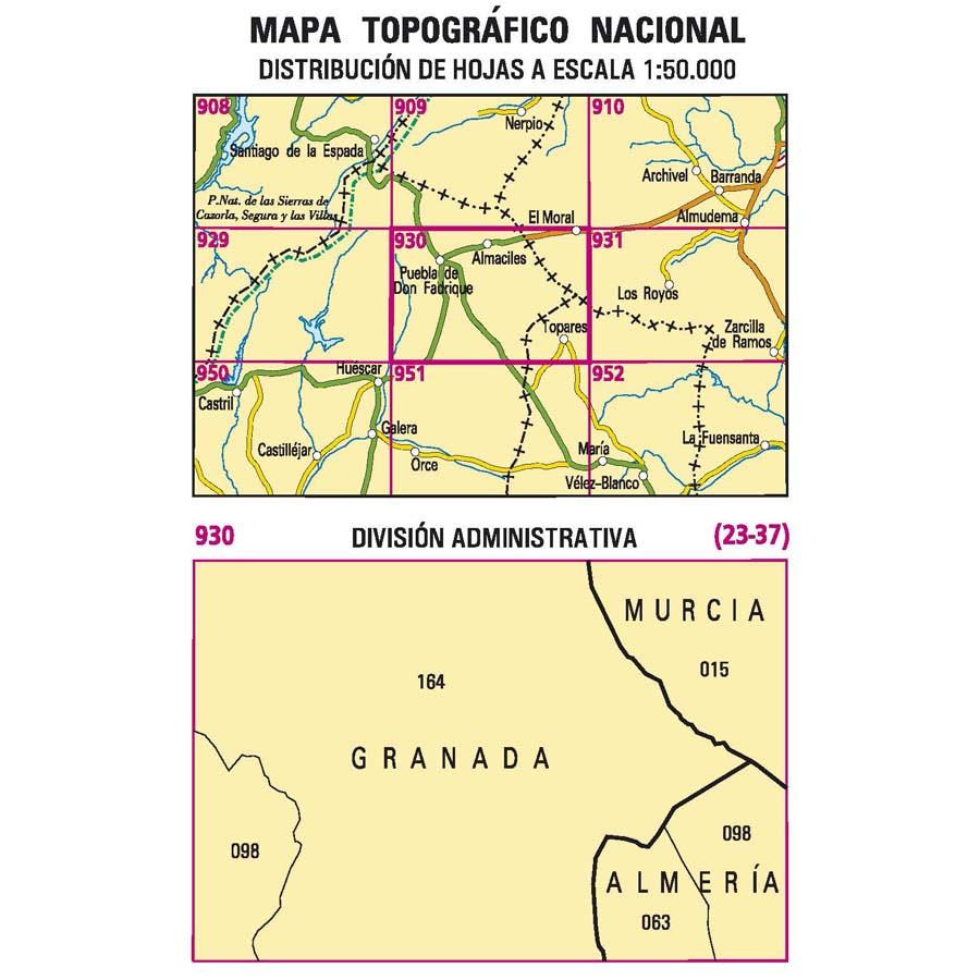 Carte topographique de l'Espagne - Puebla de Don Fadrique, n° 0930 | CNIG - 1/50 000 carte pliée CNIG 