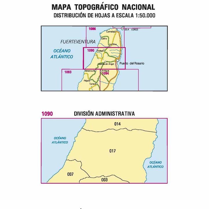 Carte topographique de l'Espagne - Puerto del Rosario (Fuerteventura), n° 1090 | CNIG - 1/50 000 carte pliée CNIG 