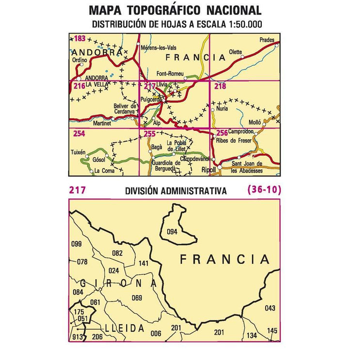 Carte topographique de l'Espagne - Puigcerdá, n° 0207 | CNIG - 1/50 000 carte pliée CNIG 