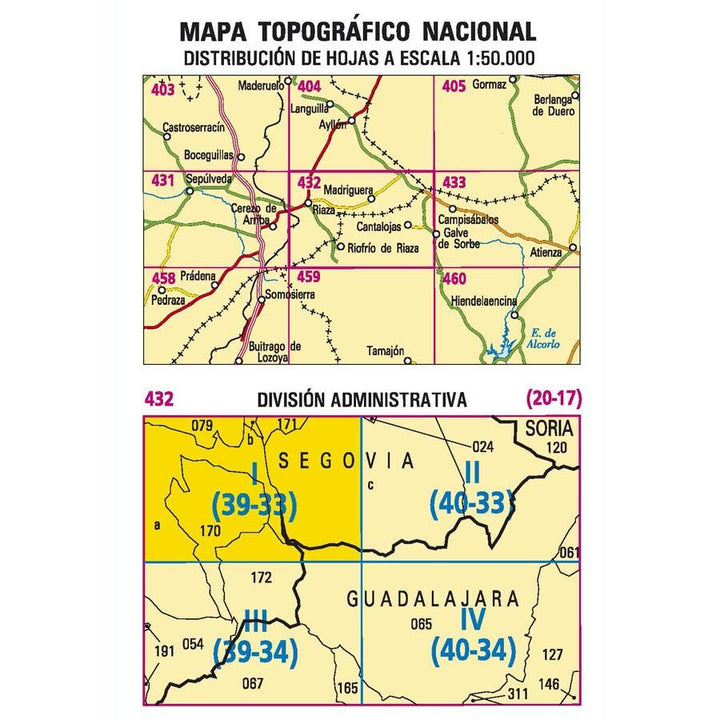 Carte topographique de l'Espagne - Riaza, n° 0432.1 | CNIG - 1/25 000 carte pliée CNIG 