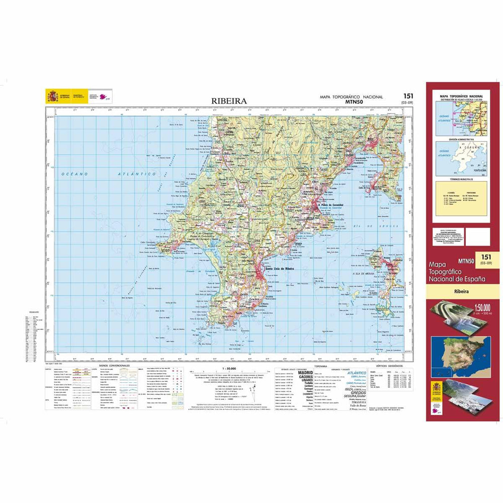 Carte topographique de l'Espagne - Ribeira, n° 0151 | CNIG - 1/50 000 carte pliée CNIG 