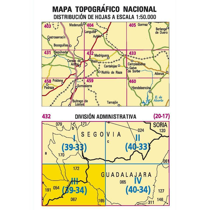 Carte topographique de l'Espagne - Riofrío de Riaza, n° 0432.3 | CNIG - 1/25 000 carte pliée CNIG 