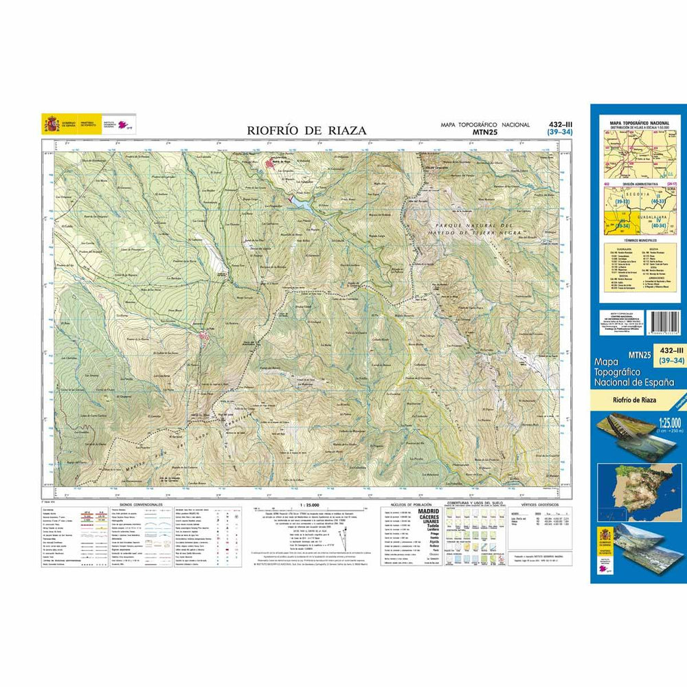 Carte topographique de l'Espagne - Riofrío de Riaza, n° 0432.3 | CNIG - 1/25 000 carte pliée CNIG 