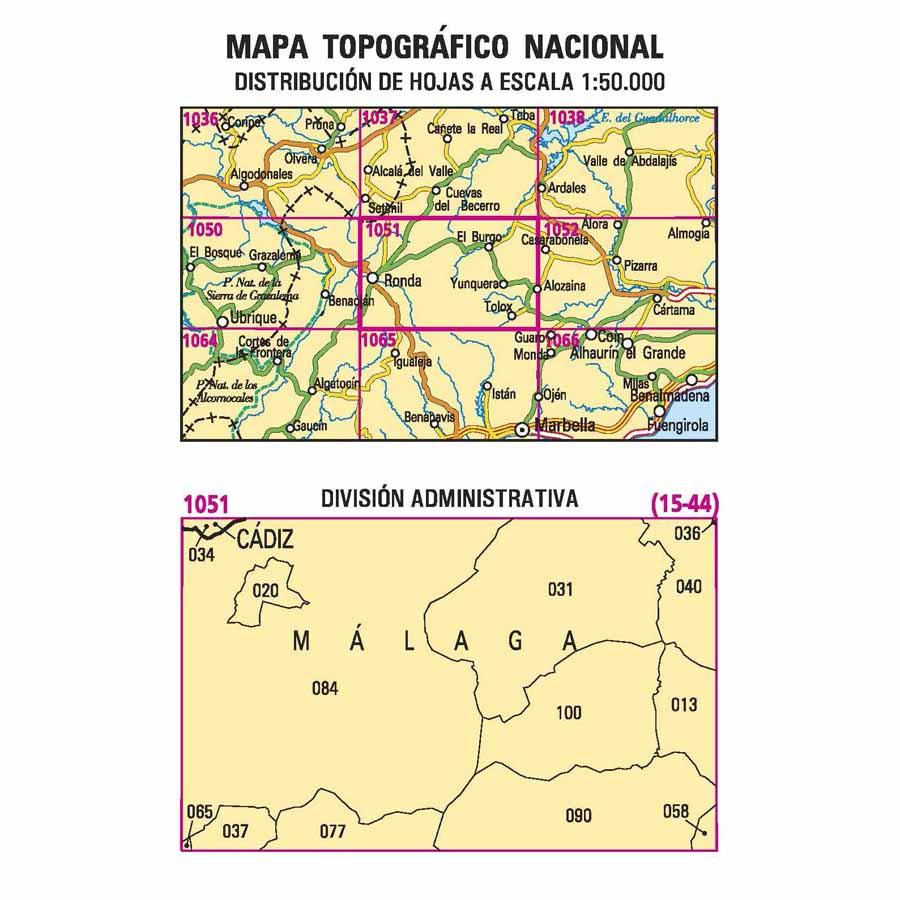 Carte topographique de l'Espagne - Ronda, n° 1051 | CNIG - 1/50 000 carte pliée CNIG 