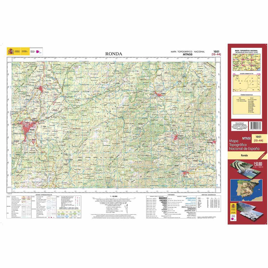 Carte topographique de l'Espagne - Ronda, n° 1051 | CNIG - 1/50 000 carte pliée CNIG 