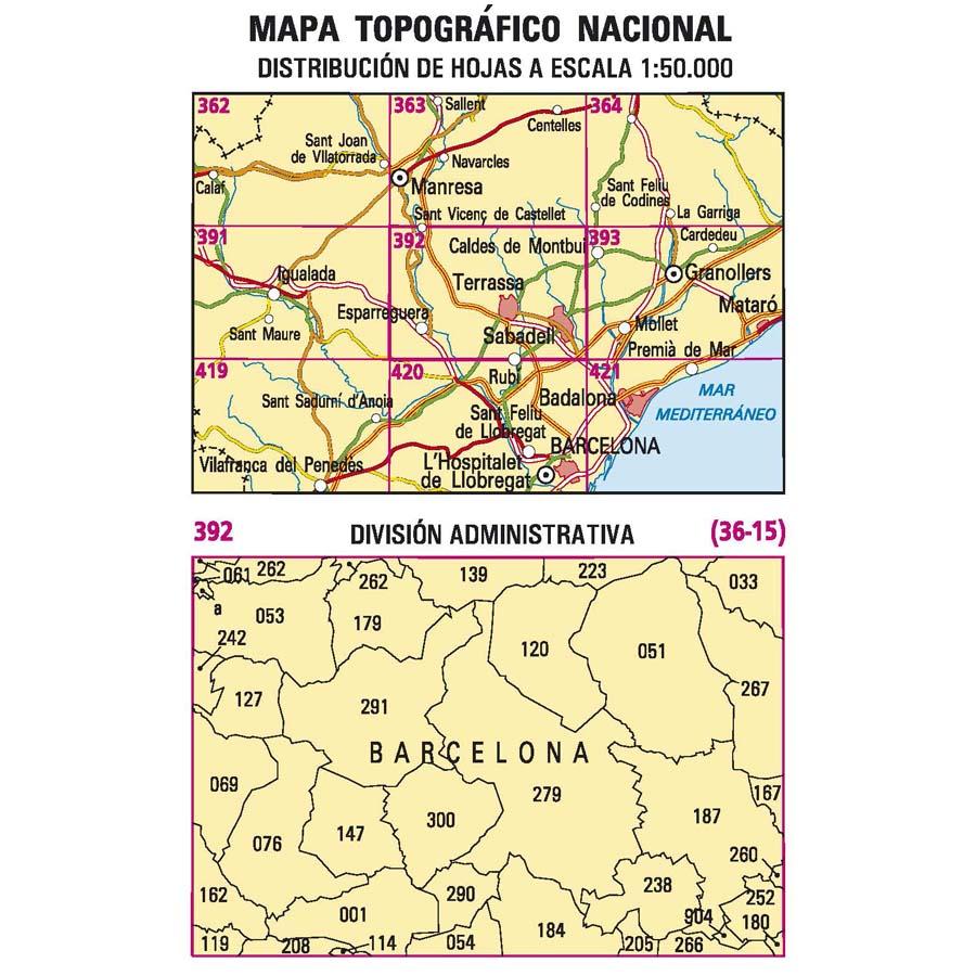Carte topographique de l'Espagne - Sabadell, n° 0392 | CNIG - 1/50 000 carte pliée CNIG 