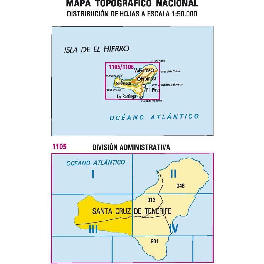 Carte topographique de l'Espagne - Sabinosa (El Hierro), n° 1105.3 | CNIG - 1/25 000 carte pliée CNIG 