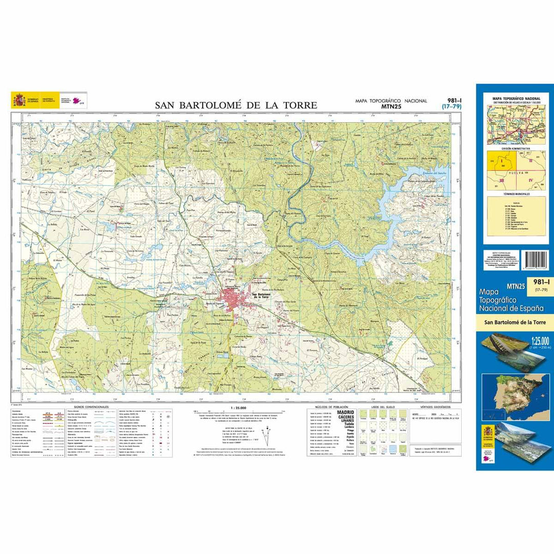 Carte topographique de l'Espagne - San Bartolomé de la Torre, n° 0981.1 | CNIG - 1/25 000 carte pliée CNIG 
