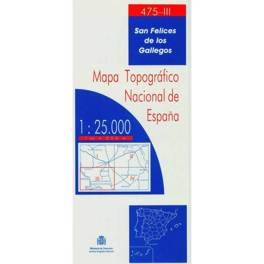 Carte topographique de l'Espagne - San Felices de los Gallegos, n° 0475.3 | CNIG - 1/25 000 carte pliée CNIG 