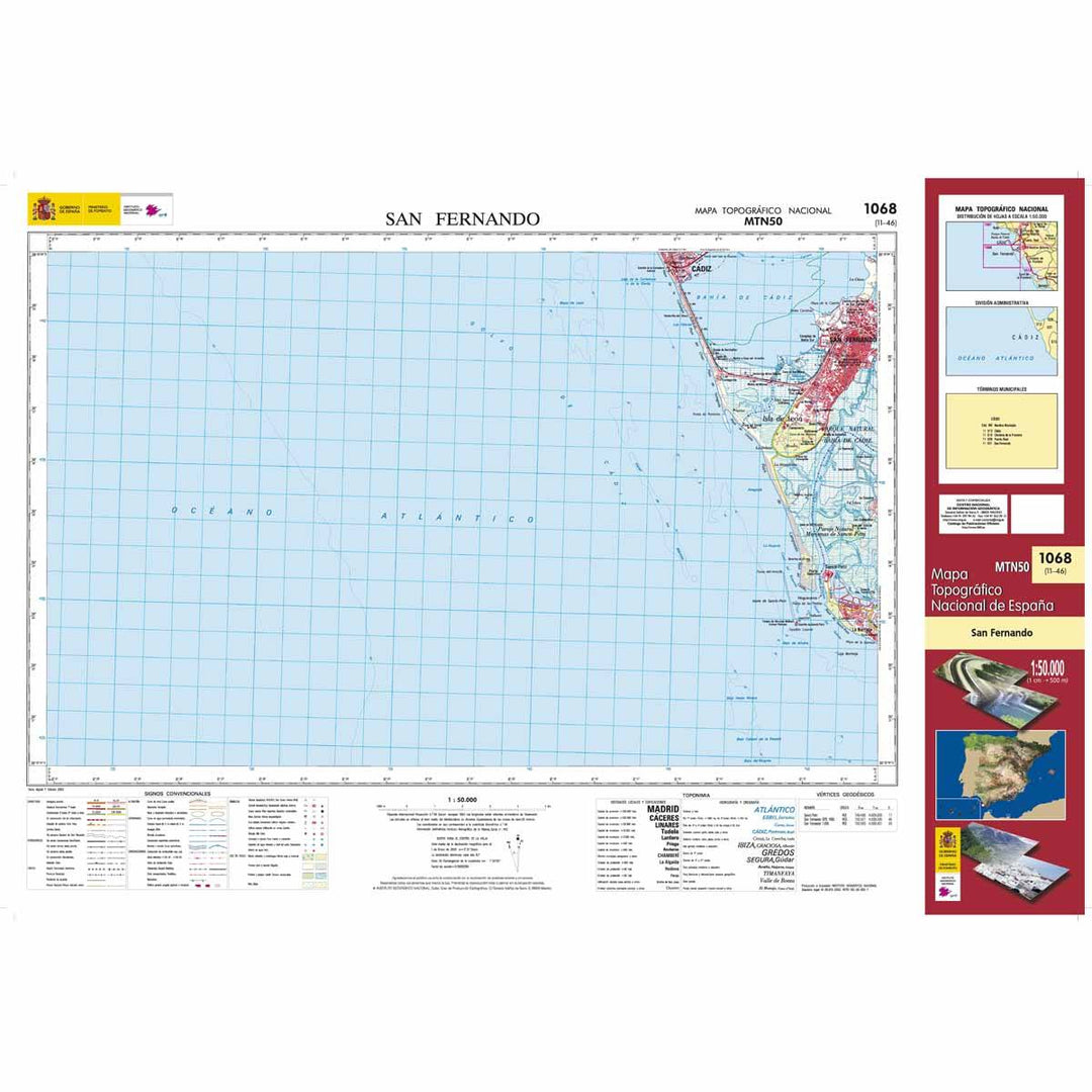 Carte topographique de l'Espagne - San Fernando, n° 1068 | CNIG - 1/50 000 carte pliée CNIG 