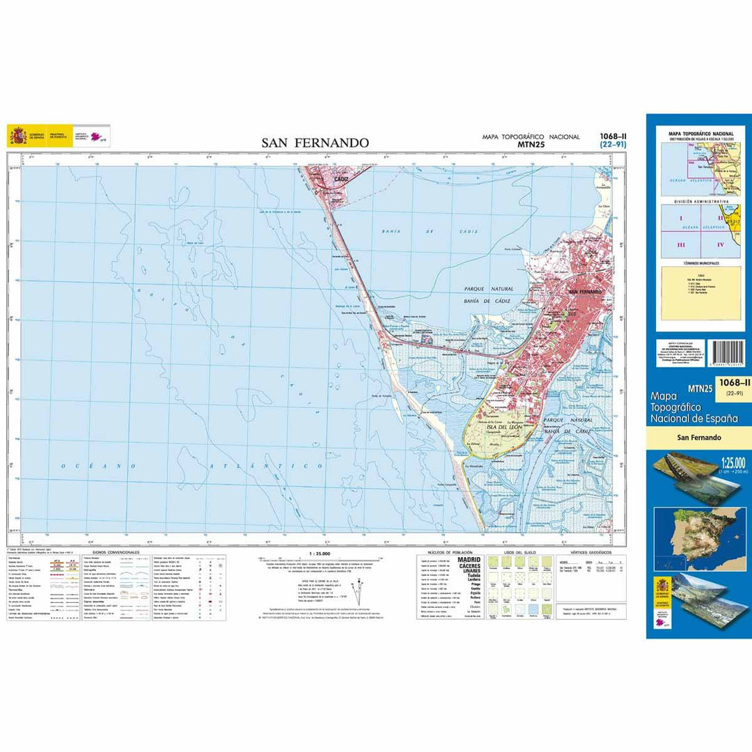 Carte topographique de l'Espagne - San Fernando, n° 1068.2 | CNIG - 1/25 000 carte pliée CNIG 