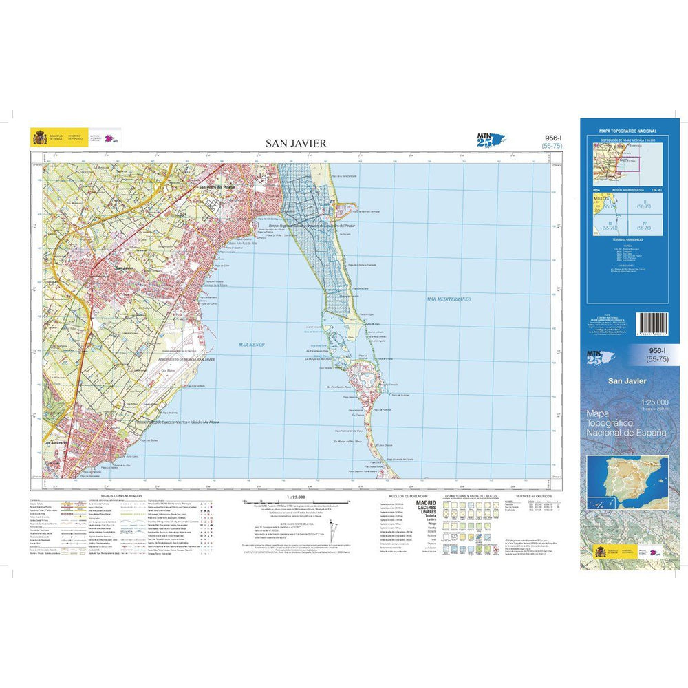 Carte topographique de l'Espagne - San Javier, n° 0956.1 | CNIG - 1/25 000 carte pliée CNIG 