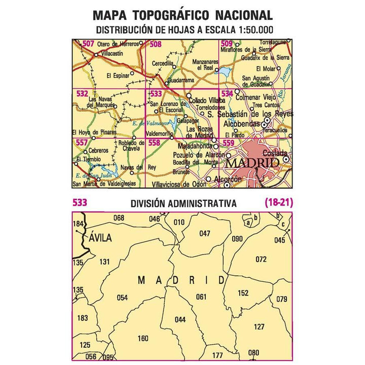 Carte topographique de l'Espagne - San Lorenzo de El Escorial, n° 0533 | CNIG - 1/50 000 carte pliée CNIG 