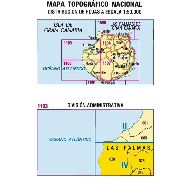 Carte topographique de l'Espagne - San Nicolas de Tolentino (Gran Canaria), n° 1103.4 | CNIG - 1/25 000 carte pliée CNIG 