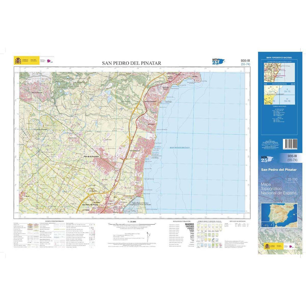 Carte topographique de l'Espagne - San Pedro del Pinatar, n° 0935.3 | CNIG - 1/25 000 carte pliée CNIG 