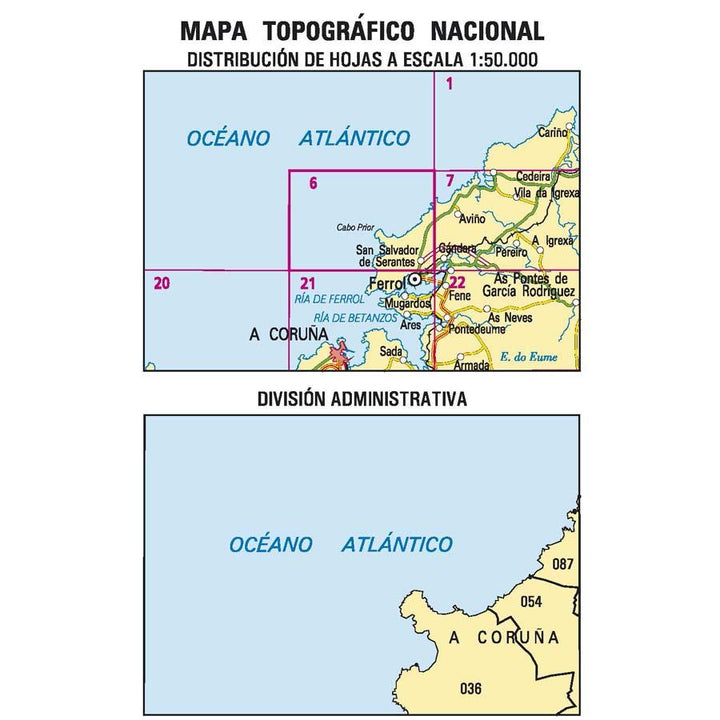 Carte topographique de l'Espagne - San Salvador de Serantes, n° 0006 | CNIG - 1/25 000 carte pliée CNIG 
