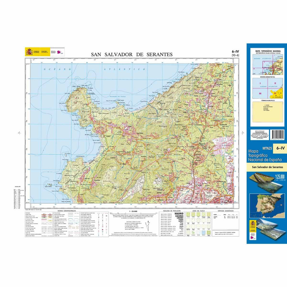 Carte topographique de l'Espagne - San Salvador de Serantes, n° 0006.4 | CNIG - 1/25 000 carte pliée CNIG 