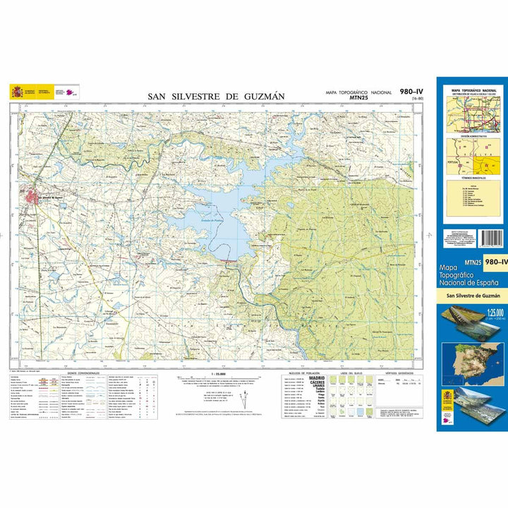 Carte topographique de l'Espagne - San Silvestre de Guzmán, n° 0980.4 | CNIG - 1/25 000 carte pliée CNIG 