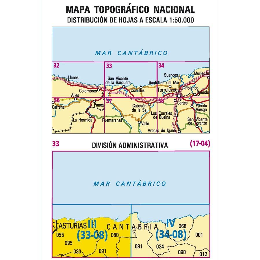 Carte topographique de l'Espagne - San Vicente de la Barquera, n° 0033.3 | CNIG - 1/25 000 carte pliée CNIG 