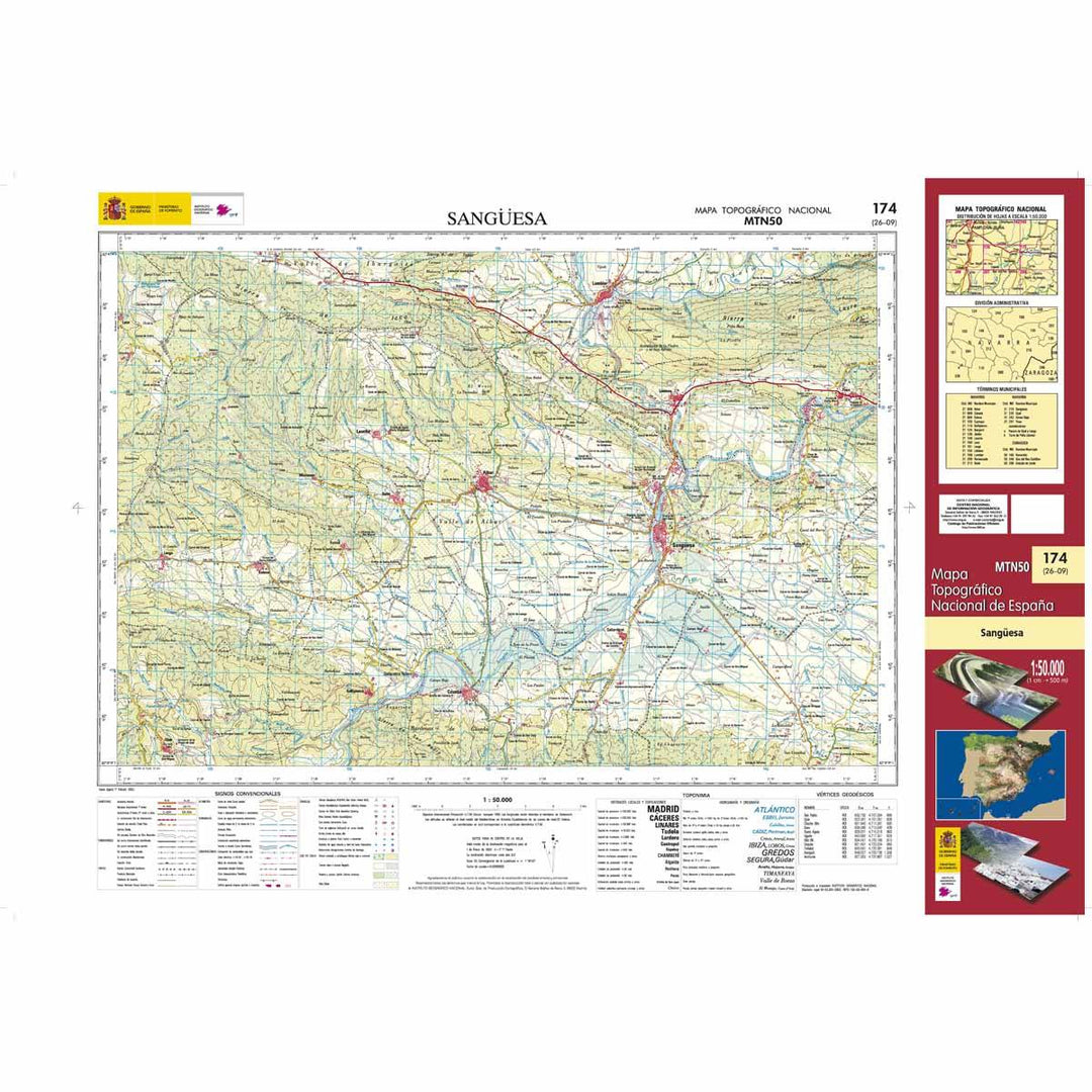 Carte topographique de l'Espagne - Sangüesa, n° 0174 | CNIG - 1/50 000 carte pliée CNIG 