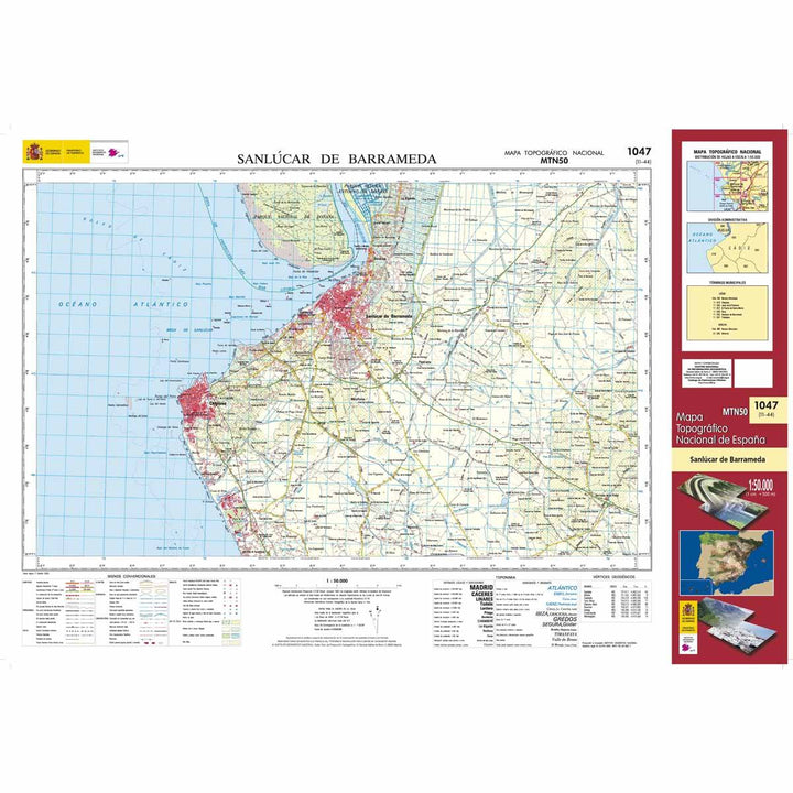 Carte topographique de l'Espagne - Sanlúcar de Barrameda, n° 1047 | CNIG - 1/50 000 carte pliée CNIG 