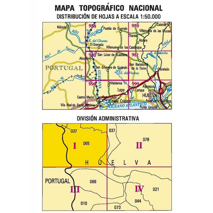 Carte topographique de l'Espagne - Sanlúcar de Guadiana, n° 0980.1 | CNIG - 1/25 000 carte pliée CNIG 