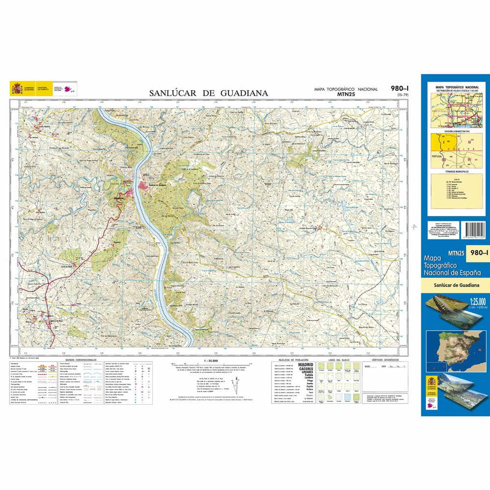 Carte topographique de l'Espagne - Sanlúcar de Guadiana, n° 0980.1 | CNIG - 1/25 000 carte pliée CNIG 