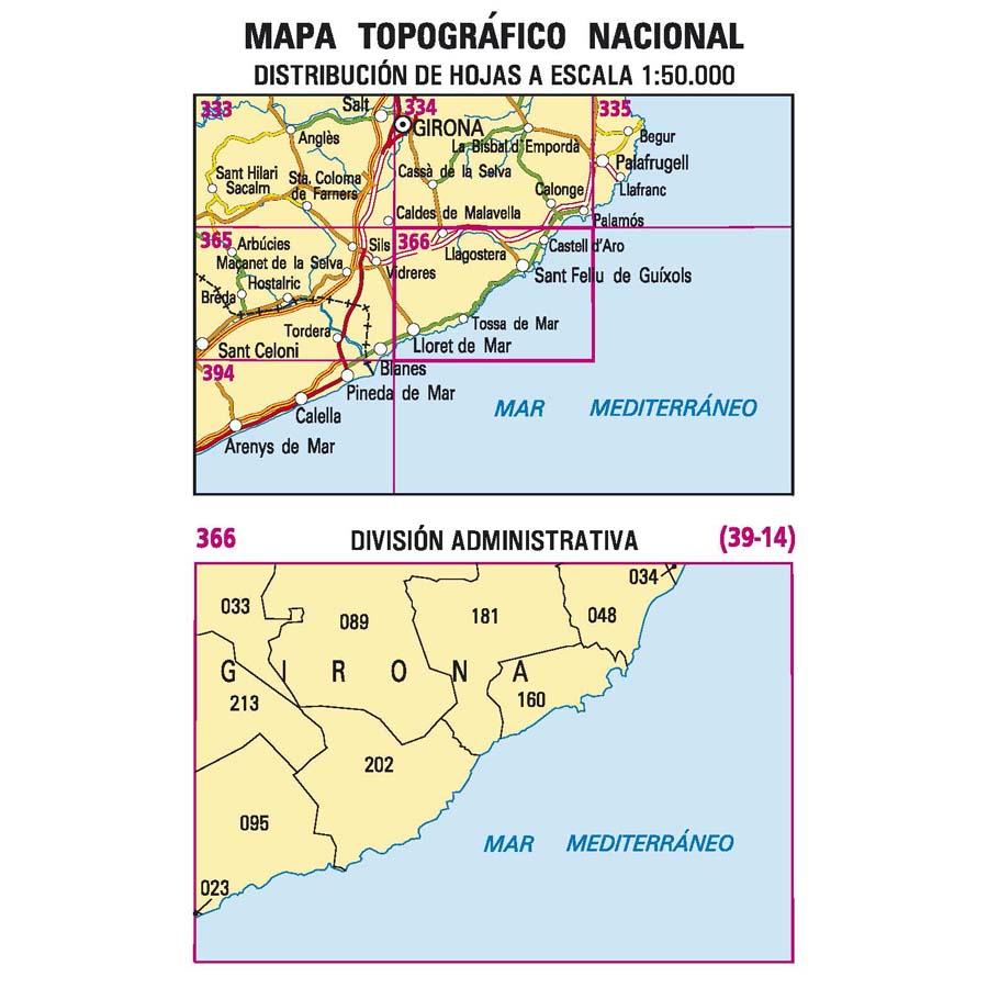 Carte topographique de l'Espagne - Sant Feliu de Guíxols, n° 0366 | CNIG - 1/50 000 carte pliée CNIG 