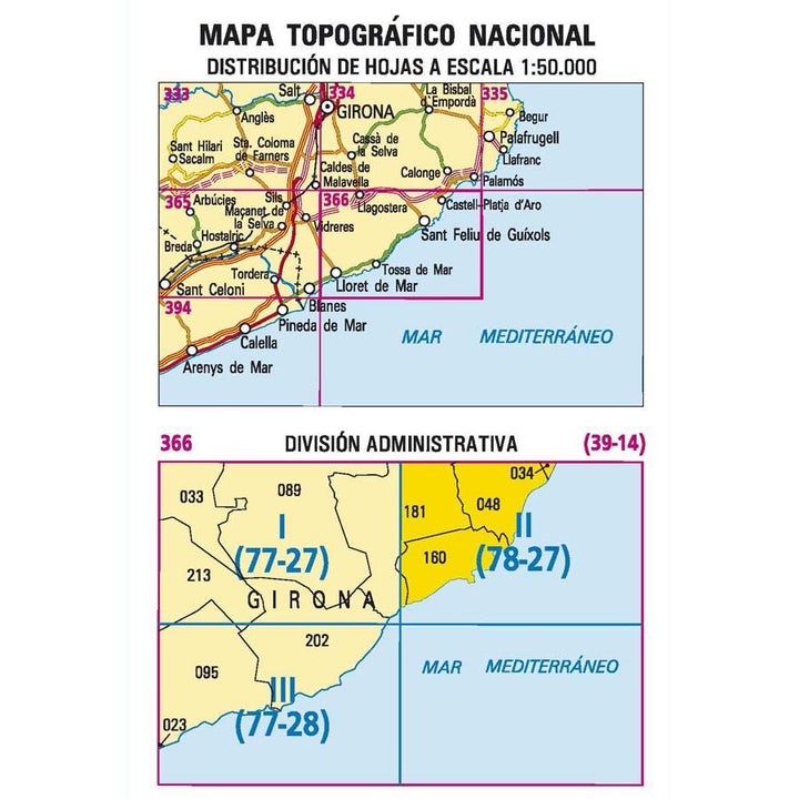 Carte topographique de l'Espagne - Sant Feliu de Guíxols, n° 0366.2 | CNIG - 1/25 000 carte pliée CNIG 