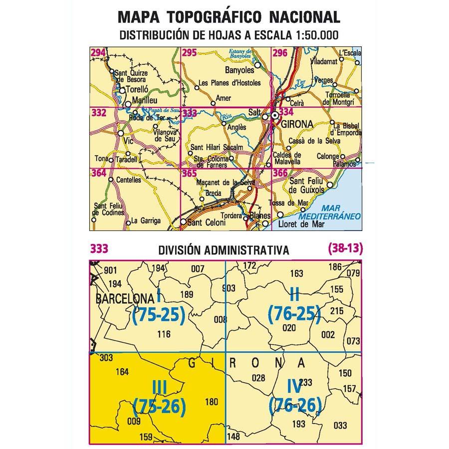Carte topographique de l'Espagne - Sant Hilari Sacalm, n° 0333.3 | CNIG - 1/25 000 carte pliée CNIG 