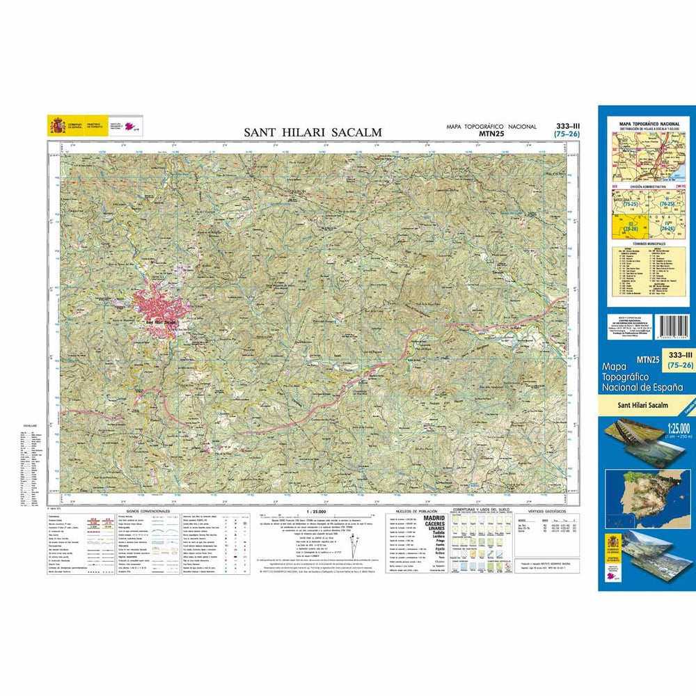 Carte topographique de l'Espagne - Sant Hilari Sacalm, n° 0333.3 | CNIG - 1/25 000 carte pliée CNIG 