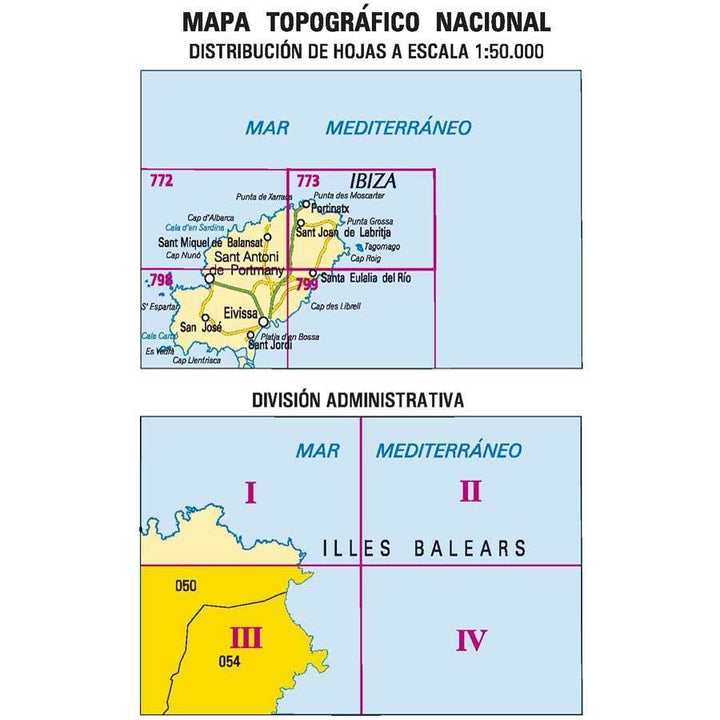 Carte topographique de l'Espagne - Sant Joan De Labritja (Ibiza), n° 0773.3 | CNIG - 1/25 000 carte pliée CNIG 