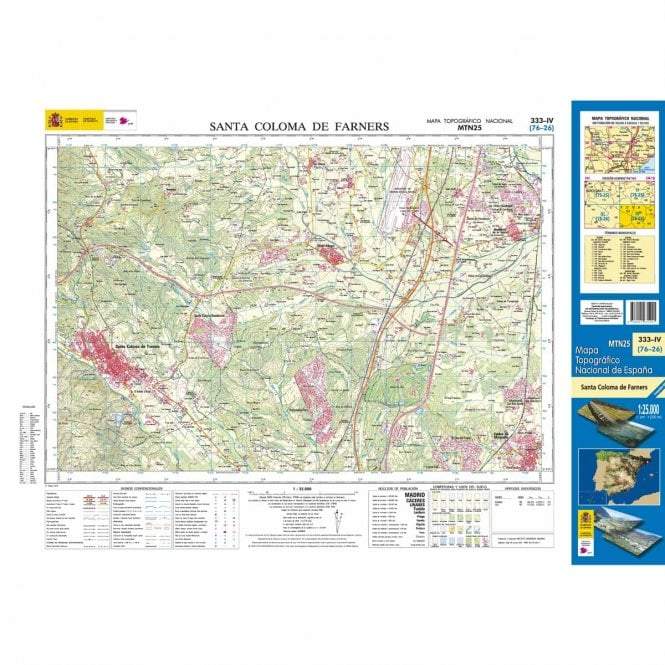 Carte topographique de l'Espagne - Santa Coloma de Farners, n° 0333.4 | CNIG - 1/25 000 carte pliée CNIG 