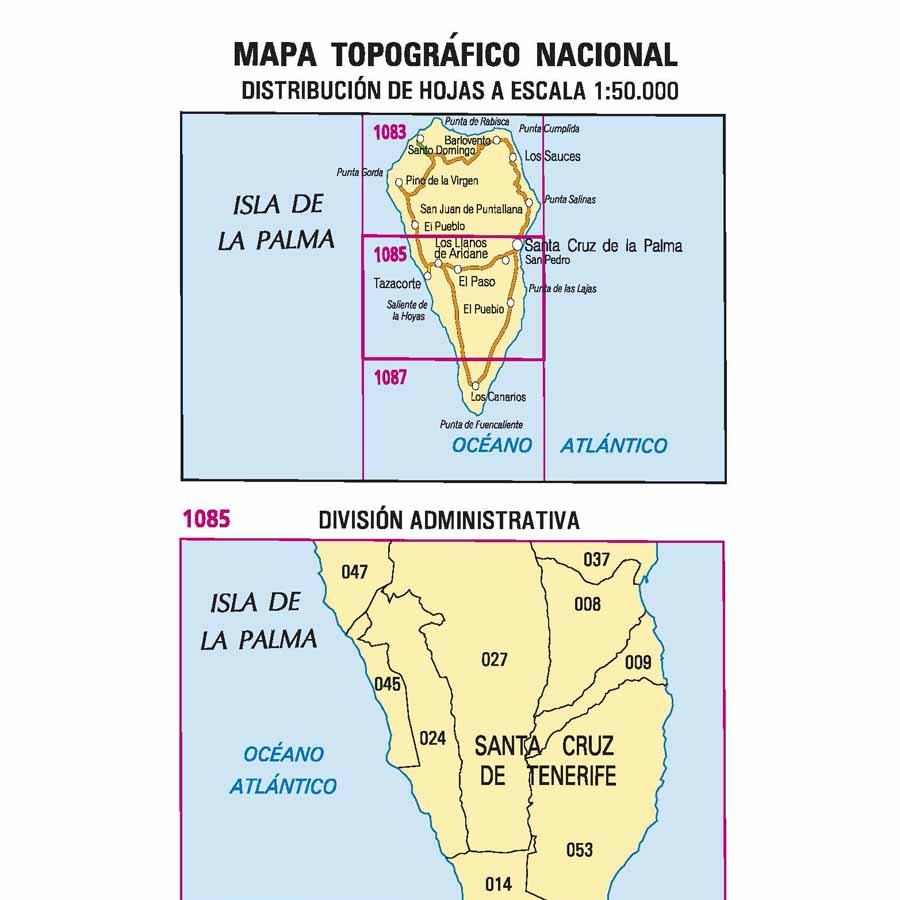 Carte topographique de l'Espagne - Santa Cruz de la Palma (La Palma), n° 1085 | CNIG - 1/50 000 carte pliée CNIG 