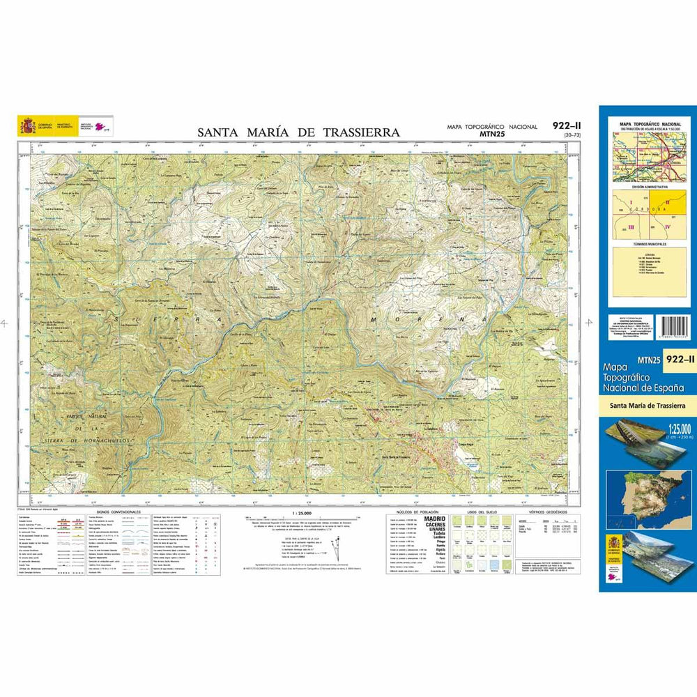 Carte topographique de l'Espagne - Santa María de Trassierra, n° 0922.2 | CNIG - 1/25 000 carte pliée CNIG 