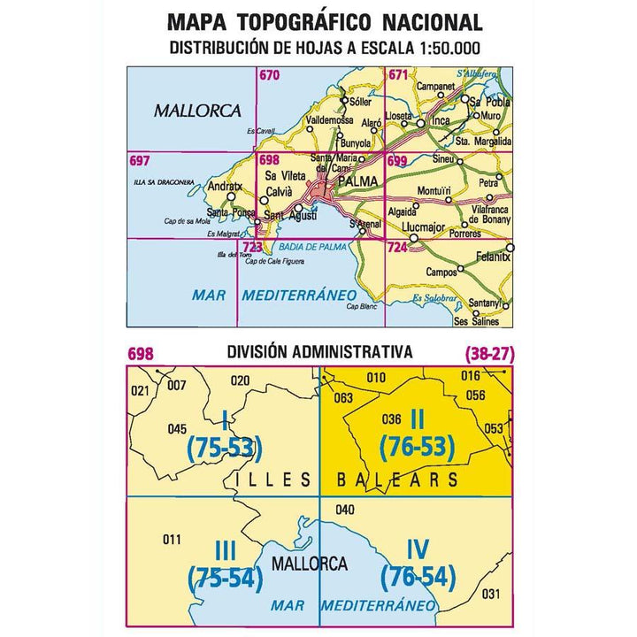 Carte topographique de l'Espagne - Santa María Del Camí (Mallorca), n° 0698.2 | CNIG - 1/25 000 carte pliée CNIG 
