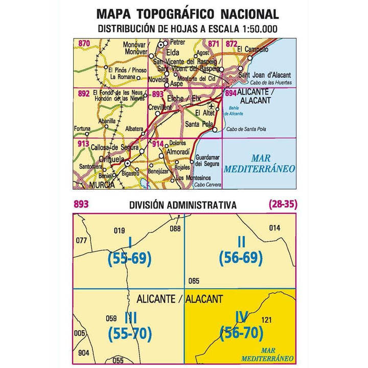 Carte topographique de l'Espagne - Santa Pola, n° 0893.4 | CNIG - 1/25 000 carte pliée CNIG 